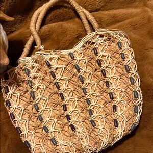 J. Crew Woven Tote Bag in Cream and Brown